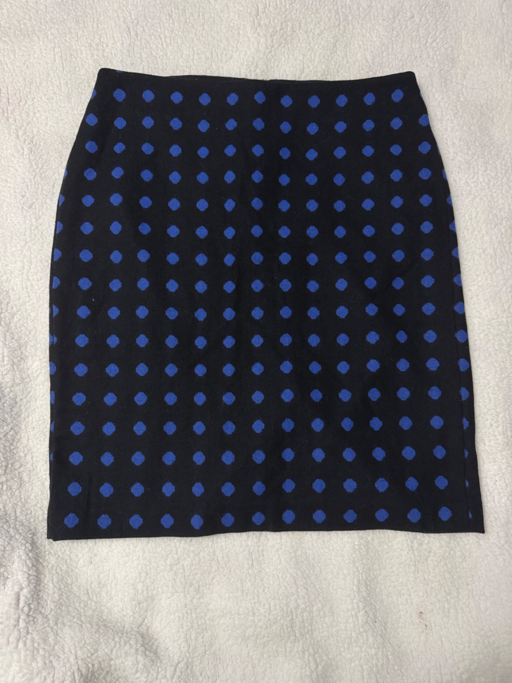 Talbots Black Skirt with Royal Blue Polka Dot Pattern wool blend